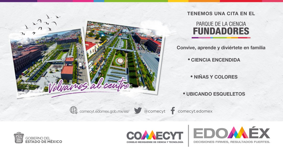 comecyt's tweet photo. Ven a los #ParqueDeLaCiencia contaran con actividades gratuitas de 12 a 14 horas todos los fines de semana de febrero, marzo y abril. #UnNuevoPuntoDeEncuentro.

Un parque de la Ciencia cerca de ti. Fundadores, Sierra Morelos y Tlanepanla.

@SEDUO_Edomex 

#Comecyt https://t.co/vEmhEduI9Y