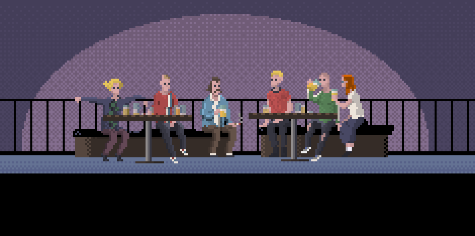 TooOldForThat1's tweet photo. That lassie got glassed, and no cunt leaves here till we find out what cunt did it. #pixelart #trainspotting #90s #8bit #16bit #retrogaming #movies https://t.co/yfaq03v9s3