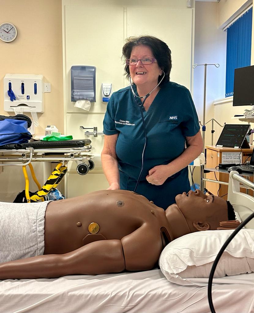 NGHSim_Resus's tweet photo. Absolutely thrilled to welcome our new manikin today. Thanks @steve_overton73 for initial training. Can't wait to put the newbie to work! #namepending #simulation @NGHMedicalEd @NGHnhstrust https://t.co/S6MfPrzN7F