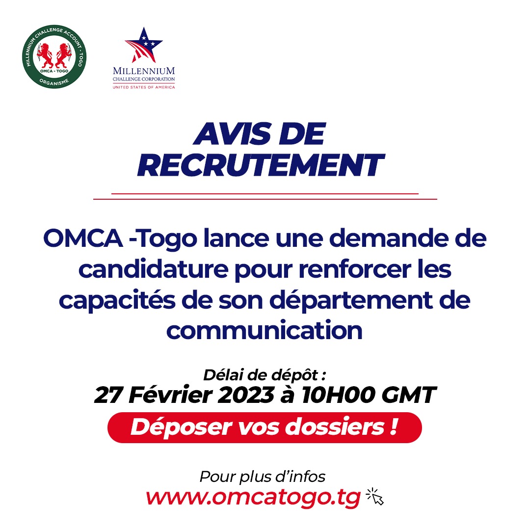 #communications #capacity #building #Digital #opportunity #lifelonglearning #threshold  
Veuillez cliquer sur ce lien pour postuler: omcatogo.tg/recrutement/