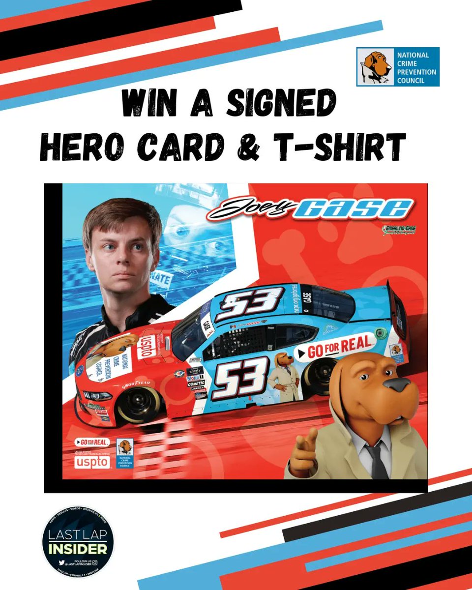 LastLapInsider's tweet photo. 🙌 GIVEAWAY ALERT! 🙌
LLI is working this weekend with @McGruffatNCPC &amp; @JoeyGaseRacing! We're giving out a T-shirt &amp; Hero Card signed by #NASCAR driver Joey Gase &amp; McGruff!

Comment “done!” under this post. Wait for a DM from McGruff. 

You can also share and tag your friends! https://t.co/dXtIZ1X42R