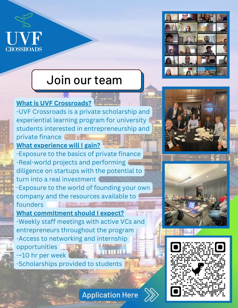 UVF_Crossroads's tweet photo. University Venture Fund Crossroads is looking for interns to join our team for the 2023-2024 year! Applications are now open until March 3rd. Interested applicants are invited to join us for informational sessions on 2/22 and 2/28, sign up here: https://t.co/5GVzUkd6Y1 https://t.co/tY70GN5QkH