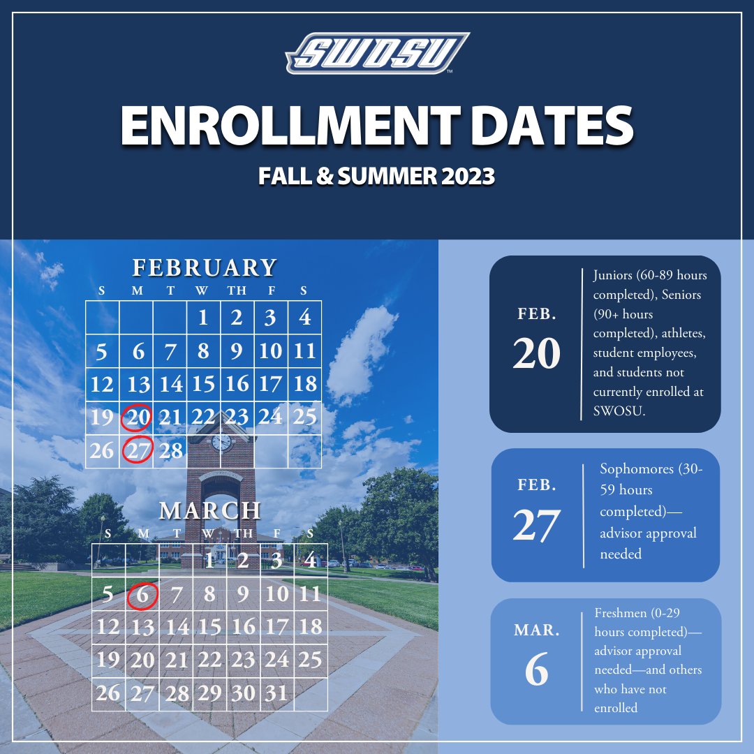 SWOSU on Twitter "Get ready for Summer and Fall 2023! Enrollment for the next semesters is just