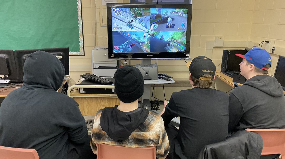 Students bonding over a few video games during lunch time at Pasadena Academy Today…..