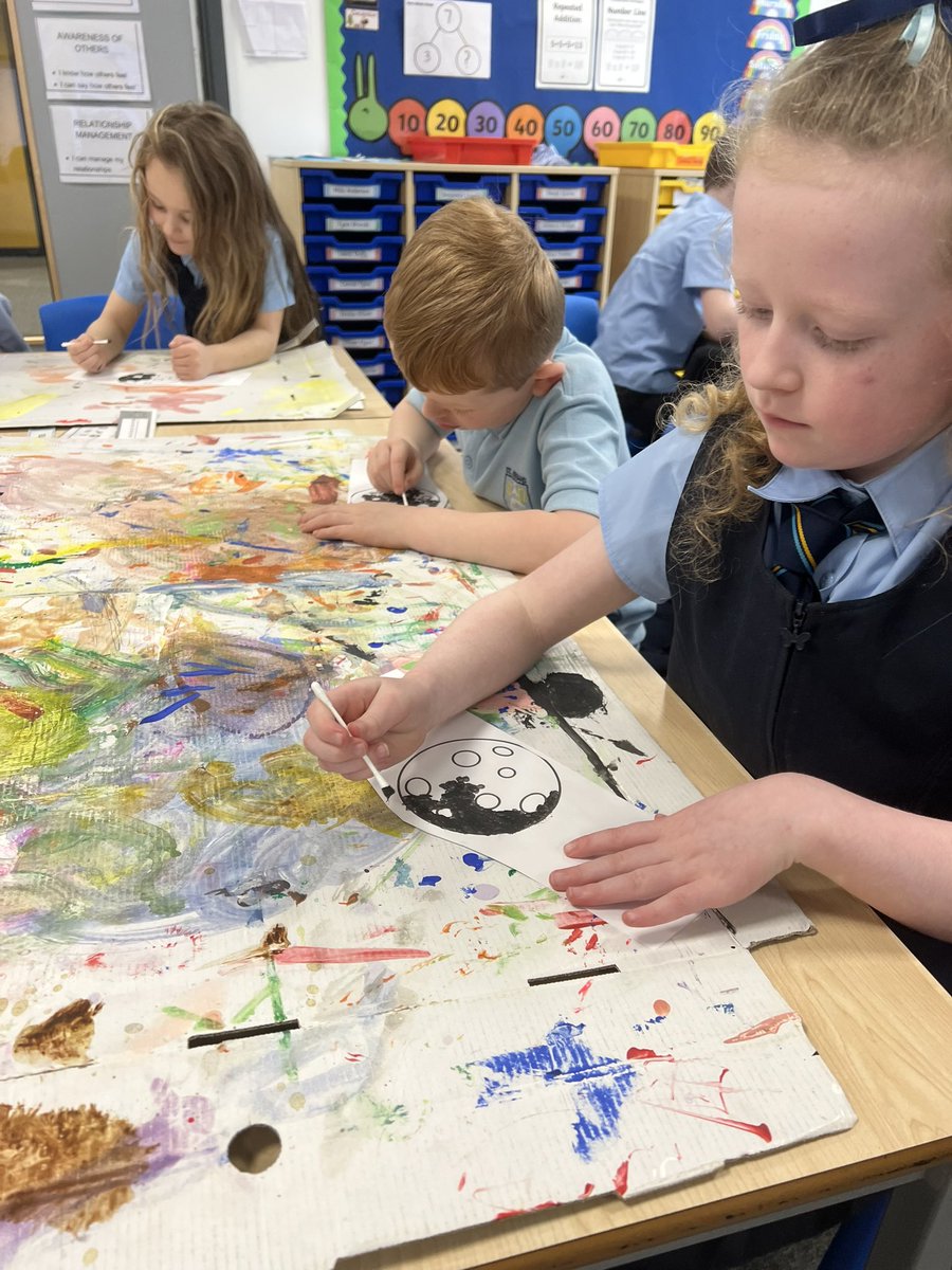 Using our pointillism art technique to paint our moons! 🌙🌑