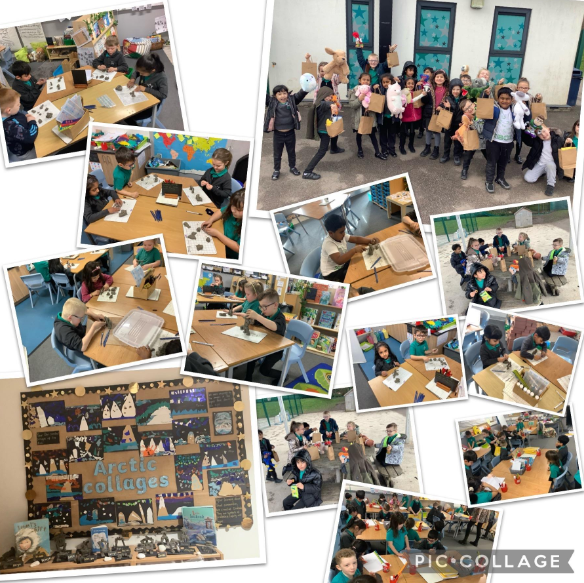 CloughPrimary's tweet photo. Today, Y1 created lots of Arctic inspired art work: we made collages and Inuksuk models. We also shared our poetry with Y2 and enjoyed a teddy bear picnic! https://t.co/pEteVrTMuz
