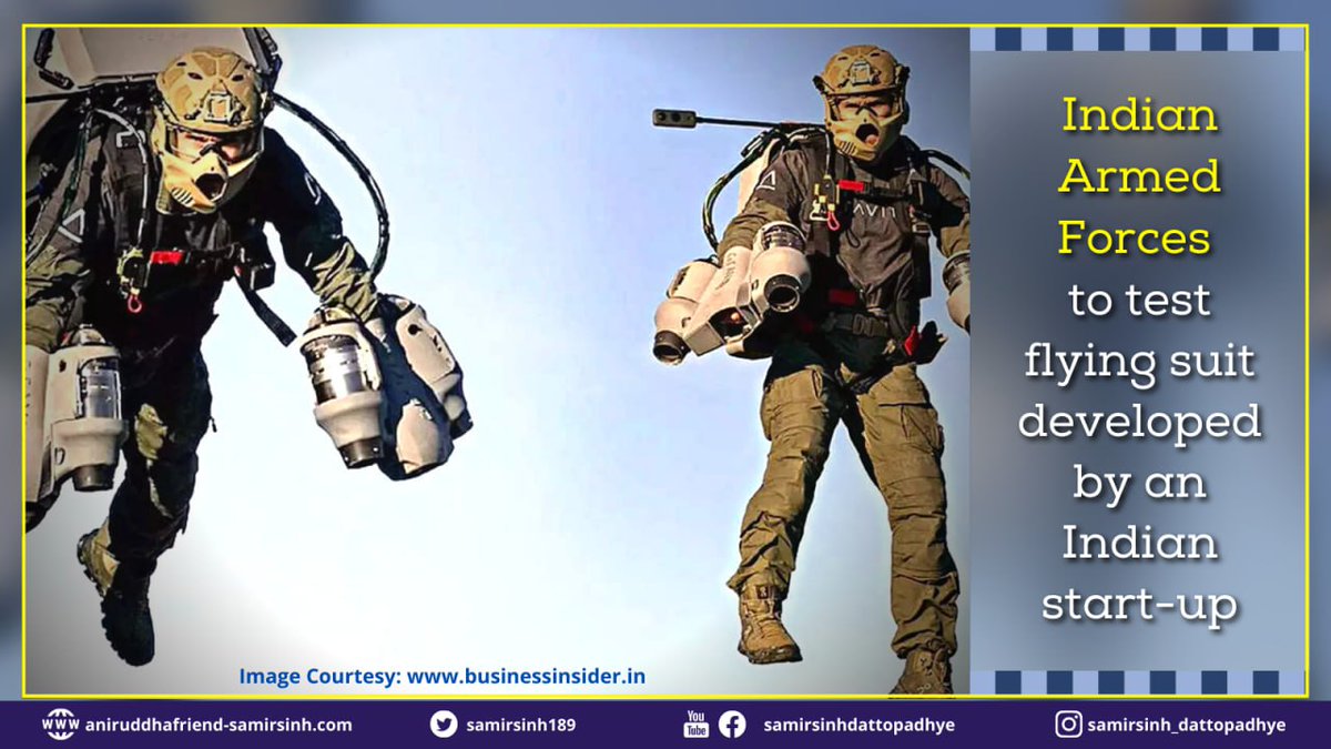 (1/2)
#IndianStartUp Absolute Composites claims to have developed flying suit – most compact flying machine ever made. #IndianArmedForces have placed Request For Proposal for 48 such #JetPack & will test them in March. It weighs 3 kg, can fly an 80 kg soldier for 10 km in 10 min.