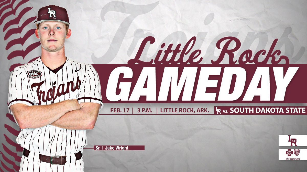 At long last it's time for Trojan baseball, the 2023 season kicks off this afternoon against South Dakota State! ⚾ 

🆚 : 🐇 
🕒 : 3 p.m.
🏟️ : Gary Hogan Field

📊 : bit.ly/3Kir8YP
🎟️ : bit.ly/3I4hWVh
📓 : bit.ly/3I9vWx5

#LittleRocksTeam ⚔️