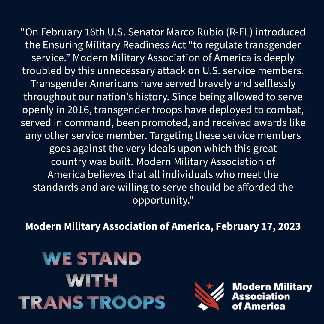 #MMAA stands with #transmilitary. 
#transrights #lgbtqmilitary #equality #enddiscrimination #westandwithtranstroops #transmilitary #mmaa