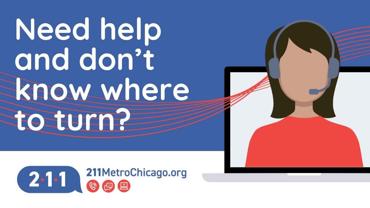 cookcountygov's tweet photo. Need help and don’t know where to turn? @211MetroChicago is a 24/7 free and confidential helpline connecting you to vital health and social services: 
Find the help you need today:
- Call 2-1-1
- Text your zip code to 898211
- Visit https://t.co/FwRImw4Gk0 https://t.co/MIfbtYiG1e