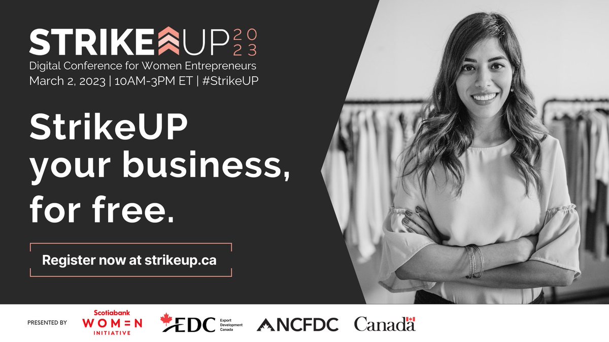 StrikeUP Canada (@strikeupcanada) on Twitter photo Have you registered for #StrikeUP 2023 yet? Join us on March 2 from 10am-3pm ET to unlock FREE access to keynotes, panels, workshops, networking, tools and resources to help further the growth of your business! Attend for FREE by registering at strikeup.ca today.💫 Have you registered for #StrikeUP 2023 yet? Join us on March 2 from 10am-3pm ET to unlock FREE access to keynotes, panels, workshops, networking, tools and resources to help further the growth of your business! Attend for FREE by registering at strikeup.ca today.💫