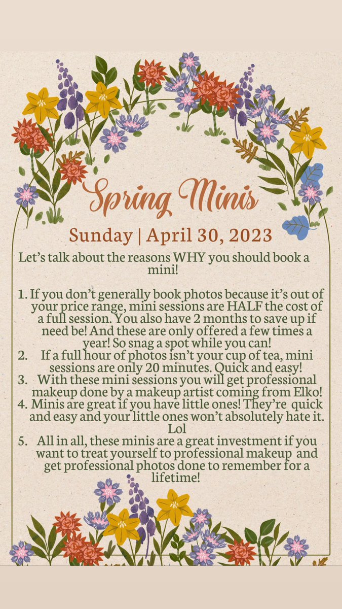 Springs minis are here and professional makeup is included in the package! 😍💐💄☀️