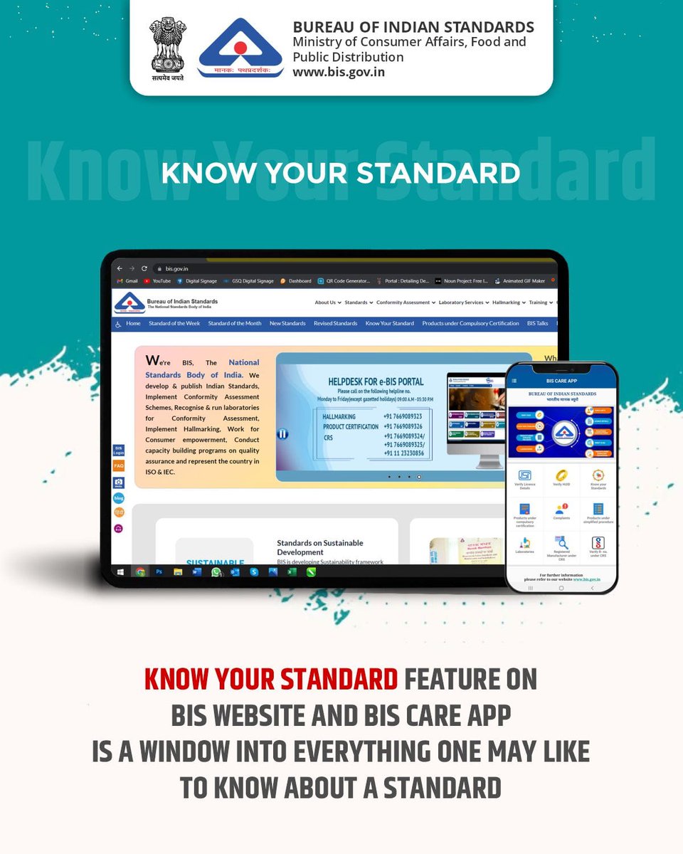 IndianStandards's tweet photo. Let's stand for Standards!

@jagograhakjago @PiyushGoyal
@AshwiniKChoubey @PIB_India @PIBConsumerFood @mygovindia

#ISIMark #BIS #Standards #StandardMark #ConsumerSafety https://t.co/rZcCfbM2nQ