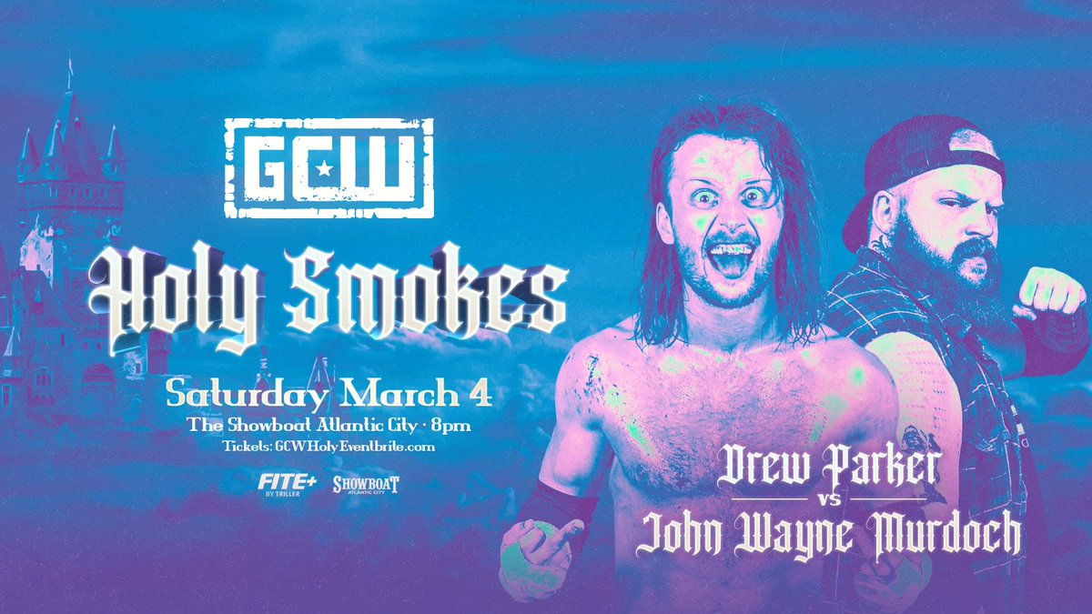 GCWrestling_'s tweet photo. *AC UPDATE*

GCW returns to The Showboat on March 4th for #GCWHolySmokes!

Already Signed:
JANELA vs VENY
YAMASHITA vs KIRK
DREW PARKER vs JWM
BLAKE vs AKIRA
MACIZOS vs SAT
EFFY vs SLADE
EL HIJO DEL VIKINGO
MAKI ITOH
+more

Tix:
https://t.co/Mgv7UIgfPL

Streaming LIVE on @FiteTV+ https://t.co/XR5MXrSwDZ