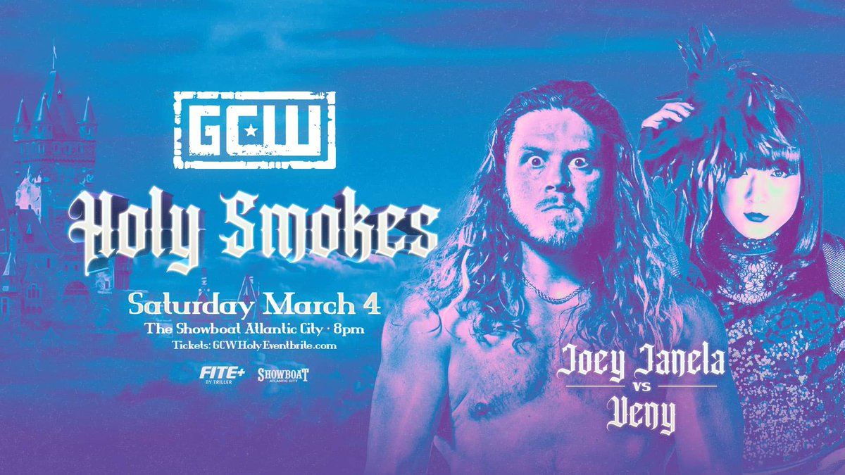 GCWrestling_'s tweet photo. *AC UPDATE*

GCW returns to The Showboat on March 4th for #GCWHolySmokes!

Already Signed:
JANELA vs VENY
YAMASHITA vs KIRK
DREW PARKER vs JWM
BLAKE vs AKIRA
MACIZOS vs SAT
EFFY vs SLADE
EL HIJO DEL VIKINGO
MAKI ITOH
+more

Tix:
https://t.co/Mgv7UIgfPL

Streaming LIVE on @FiteTV+ https://t.co/XR5MXrSwDZ