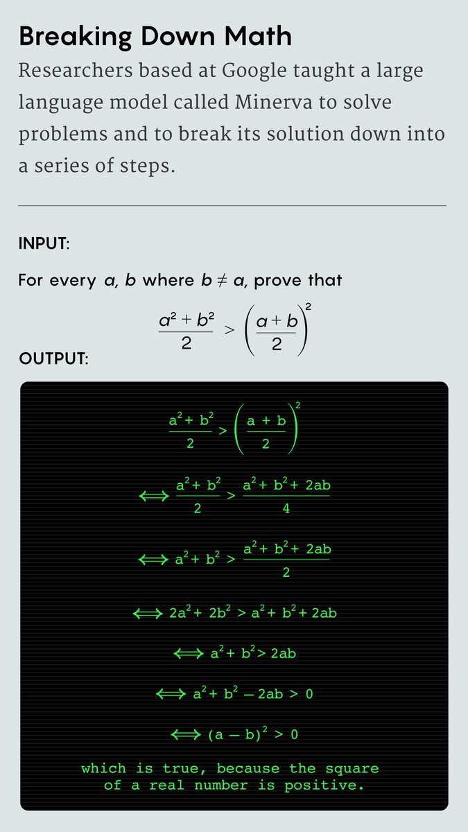 QuantaMagazine's tweet image. Scientists trained a language-based machine learning model to understand and solve competition-level math questions. quantamagazine.org/to-teach-compu…