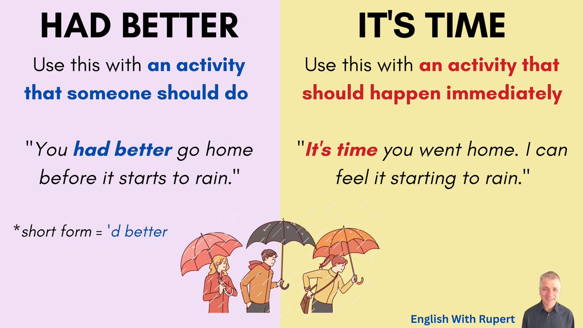 "Had better" and "It's time" are both about something you should do. So what's the difference? See below:

#englishgrammar #englishvocabulary #LearnEnglish