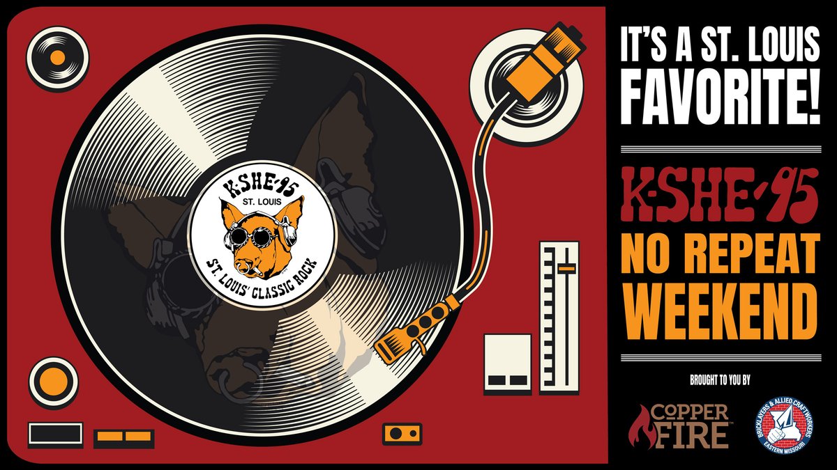 KSHE95's tweet photo. It’s a STL … KSHE’s No Repeat Weekend &amp; you can enjoy it all weekend long! The name says it all … no song will be repeated all weekend long … #sponsored by Copper Fire in Belleville, IL &amp; @BACADCSTL … the trade that built STL, call 314-621-5560 for immediate openings https://t.co/NTmO7mOTSp
