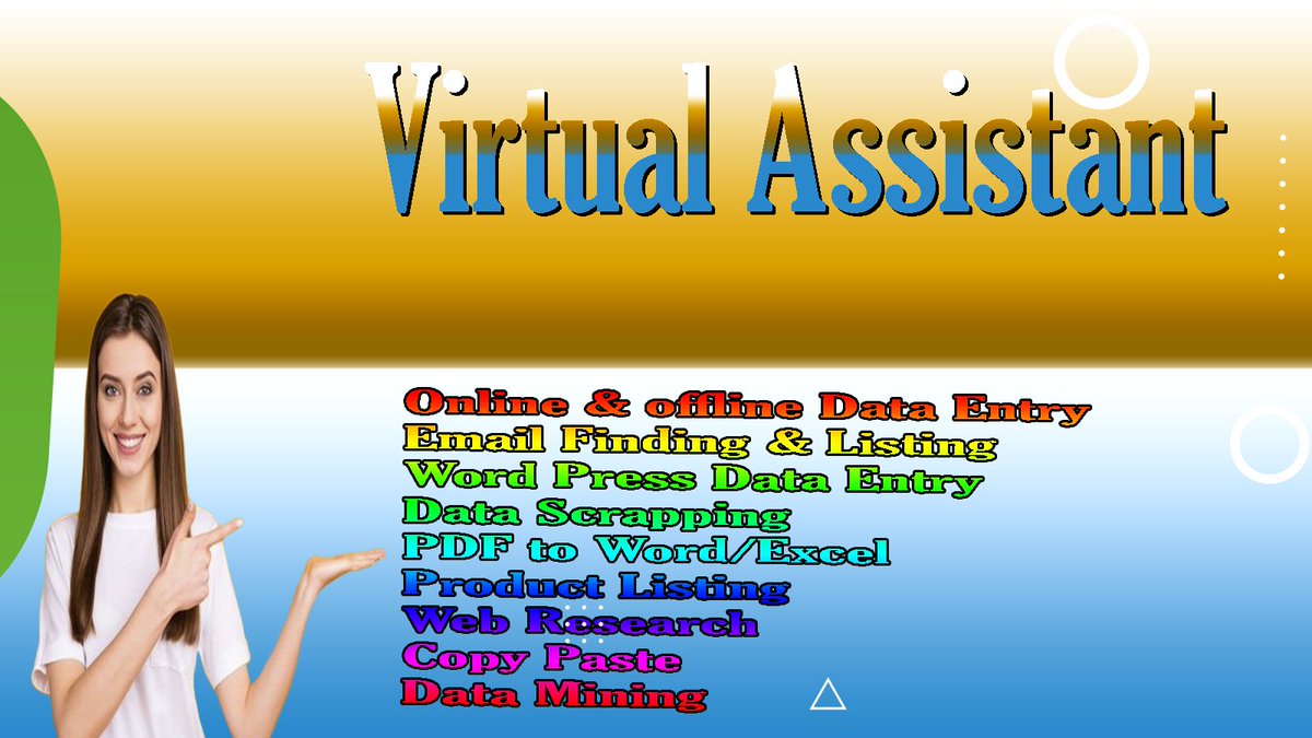 I provide high quality virtual assistant services to help you in your business.
Please open my link :
fiverr.com/.../do-data-en…...
#webresearch
#virtualassistant
#dataentry
#copypaste
#typing
#accuratedataentry
#exceldataentry
#internetresearch
#datamining
#fastestdataentry
#web