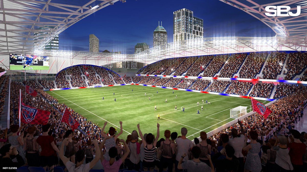 SBJ's tweet photo. .@IndyEleven &amp; @Keystone_Corp unveiled renderings of the roughly $1B @ElevenParkIndy stadium development 😍

The 20K-seat multipurpose stadium is being designed by @Populous &amp; built by @AECOMHunt. https://t.co/fFsCm5KGPL