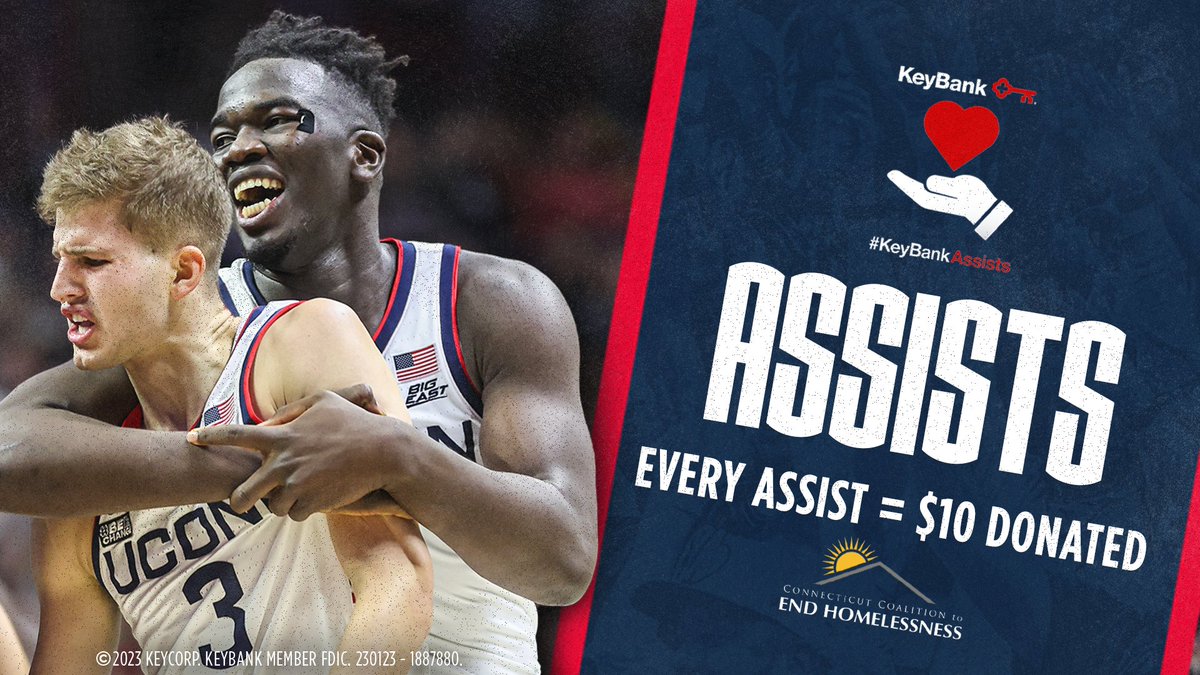 UConnMBB's tweet photo. This season, @KeyBank will donate $10 to @CCEHtweets for every assist the team has.
#KeyBankAssists | KeyBank Member FDIC.
230123-1887880 https://t.co/Hcv3cyRB3t