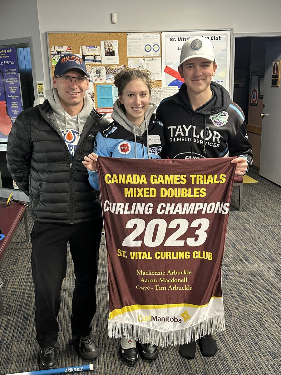 Good luck to Mackenzie, Aaron and Coach Tim this weekend @DynastyCurling @curlmanitoba Provincial Mixed Doubles Championships @StVitalJuniors. They leave next week for Canada Winter Games!!