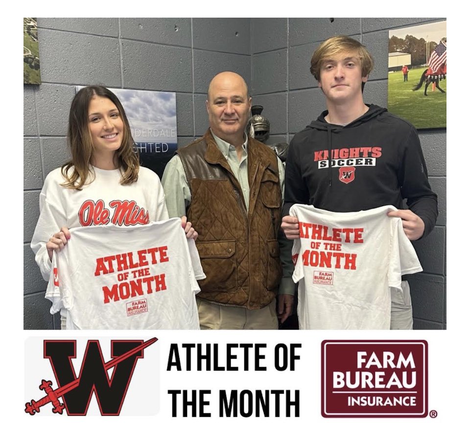WestLauderdale1's tweet photo. Lauderdale County Farm Bureau congratulates the West Lauderdale Knights January athletes of the month, Abigail Sanders ⚽️ and Josh Deweese⚽️! Pictured with athletes is Lauderdale County agent, Shane Hegwood. #GoWithTheHomeTeam #uKnighted https://t.co/Ye3b90IDuU