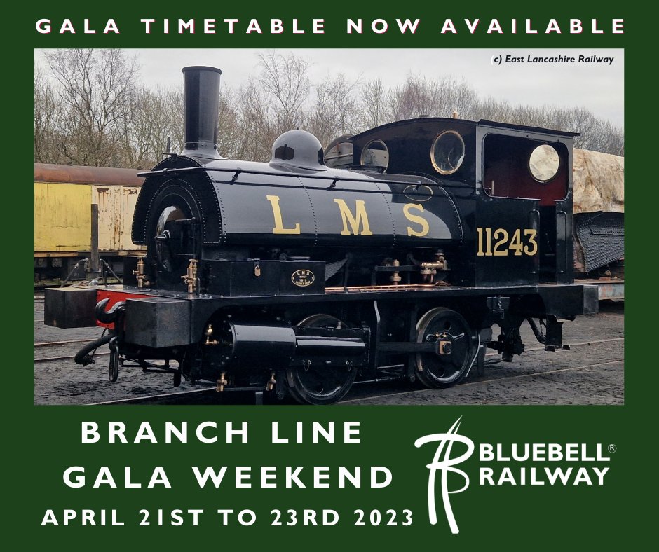 bluebellrailway's tweet photo. BRANCH LINE GALA WEEKEND 2023 TIMETABLE IS NOW AVAILABLE!

The timetable can be found here: https://t.co/uTGMzapn52

We will also see guest loco, L&amp;Y "Pug" No. 19, appear as 11243 in LMS guise, the first time any of the class has been in this livery since the 1940s! https://t.co/aR30t3jixF