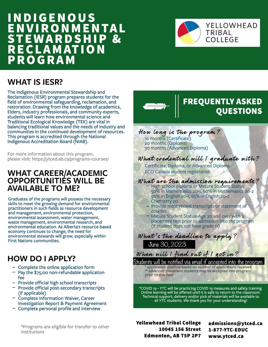 Now accepting applications for Fall 2023, We welcome you to join us on your educational journey!  
Check out our website :ytced.ab.ca
Apply here: ytced.ab.ca/admissions/how…