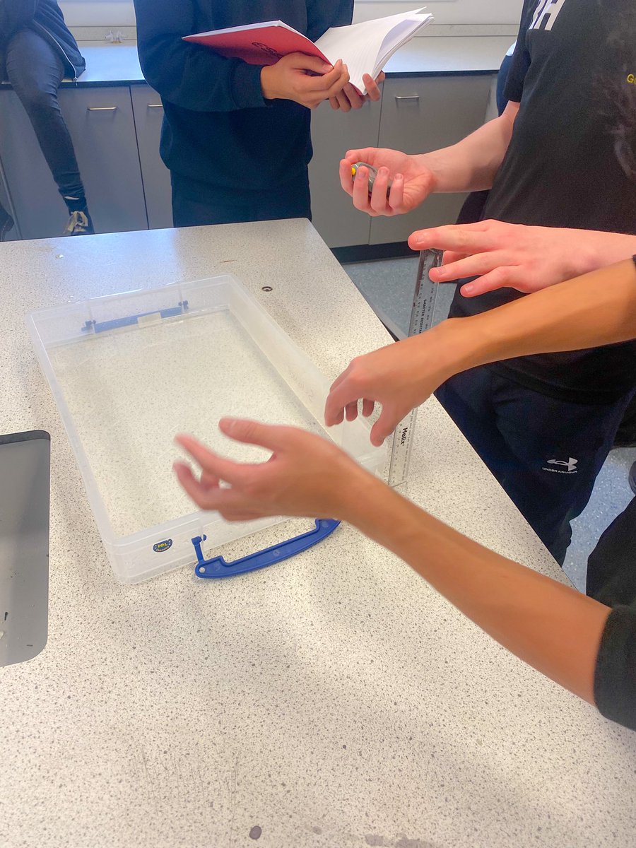 MCS_science's tweet photo. Year 10 Triple (T2) used model waves to investigate how wave speed changes with the depth of water today. Da iawn blwyddyn 10. Have a lovely half term all. Excellent pupils! @MorristonComp https://t.co/HYuROqHon5