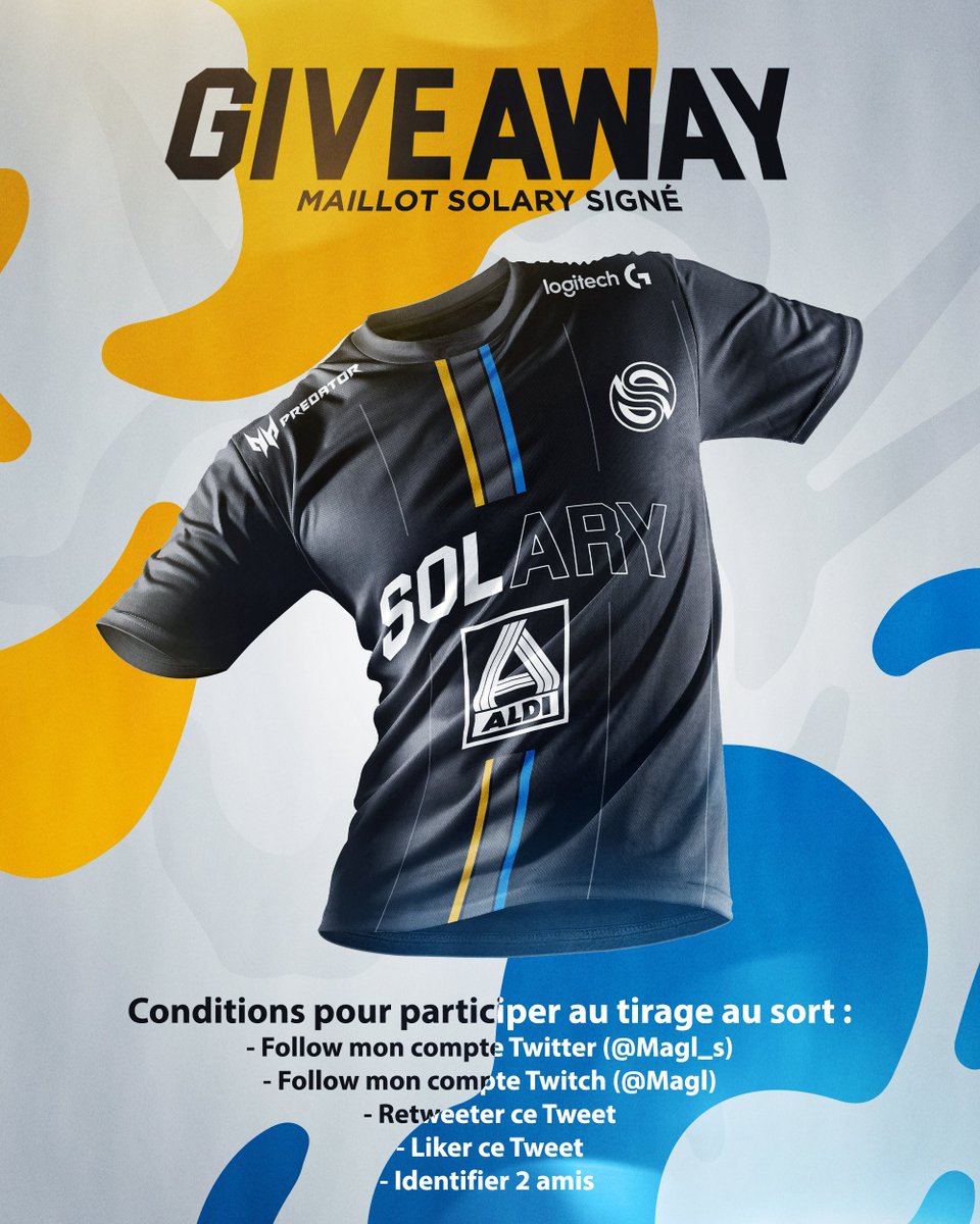 Comme promis on a atteint les 200 subs ❤️
Je vous fait donc gagner un maillot Solary signé 
Tirage au sort : 05/03/2023 sur twitch.tv/magl 🫡