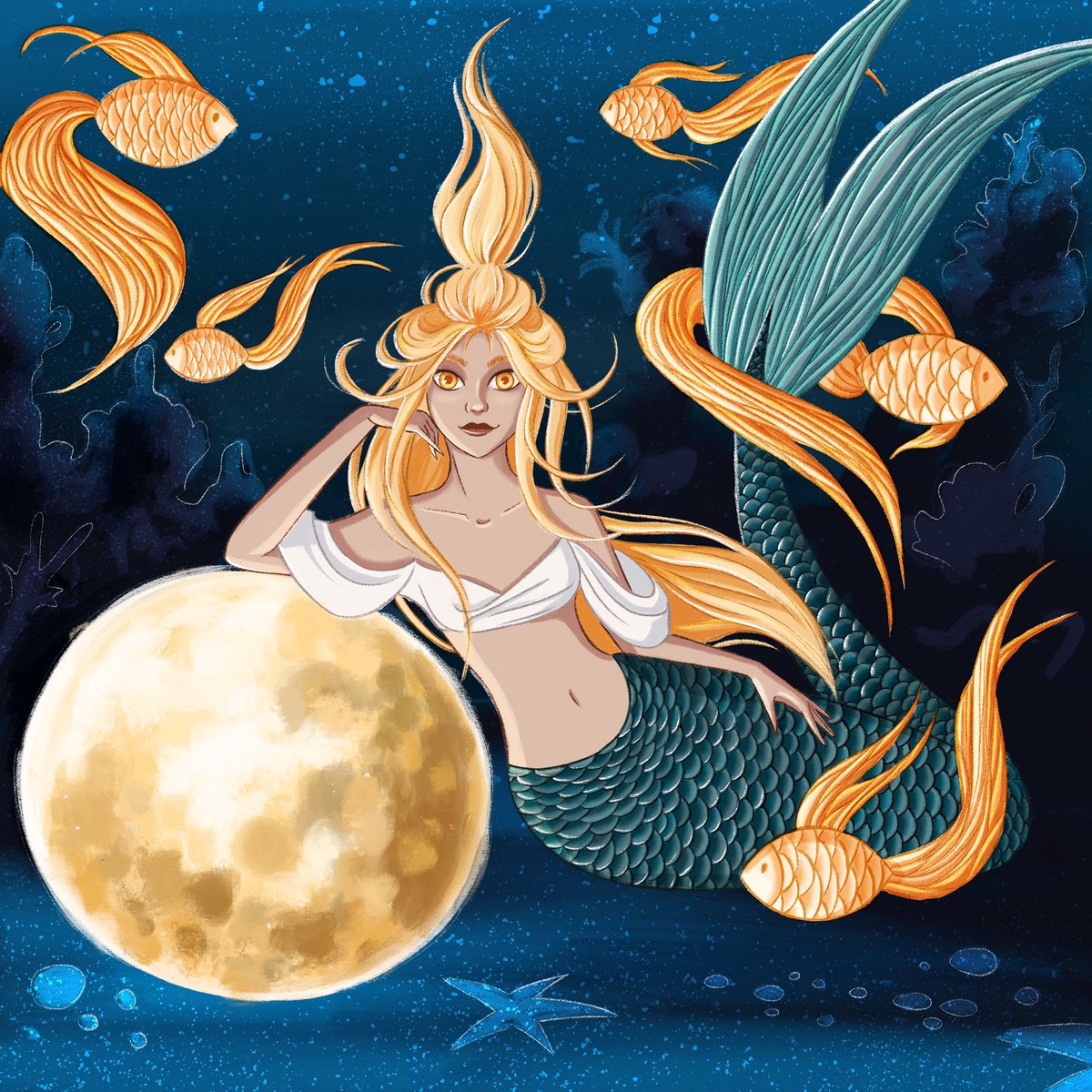 New drop🌟

Underwater 
By the light of the Full Moon 
1/1 on Opensea 
0.08 ETH 

Mermaid always loved the moon.
One day she became bold and used all her powers to steal the reflection of the moon from the water surface.

#NFTart #NFTCollection 

Link⬇️