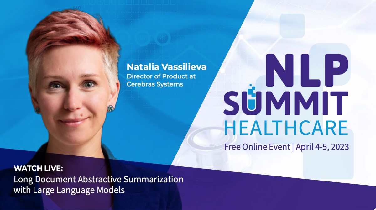 Join us for our talk, 'Long Document Abstractive Summarization with Large Language Models' at the virtual #NLPSummit 2023 on April 4-5 by @JohnSnowLabs! 

Two days of discussions on #NLP applications in healthcare and life sciences. 

Register for free: hubs.li/Q01Ck9Ww0