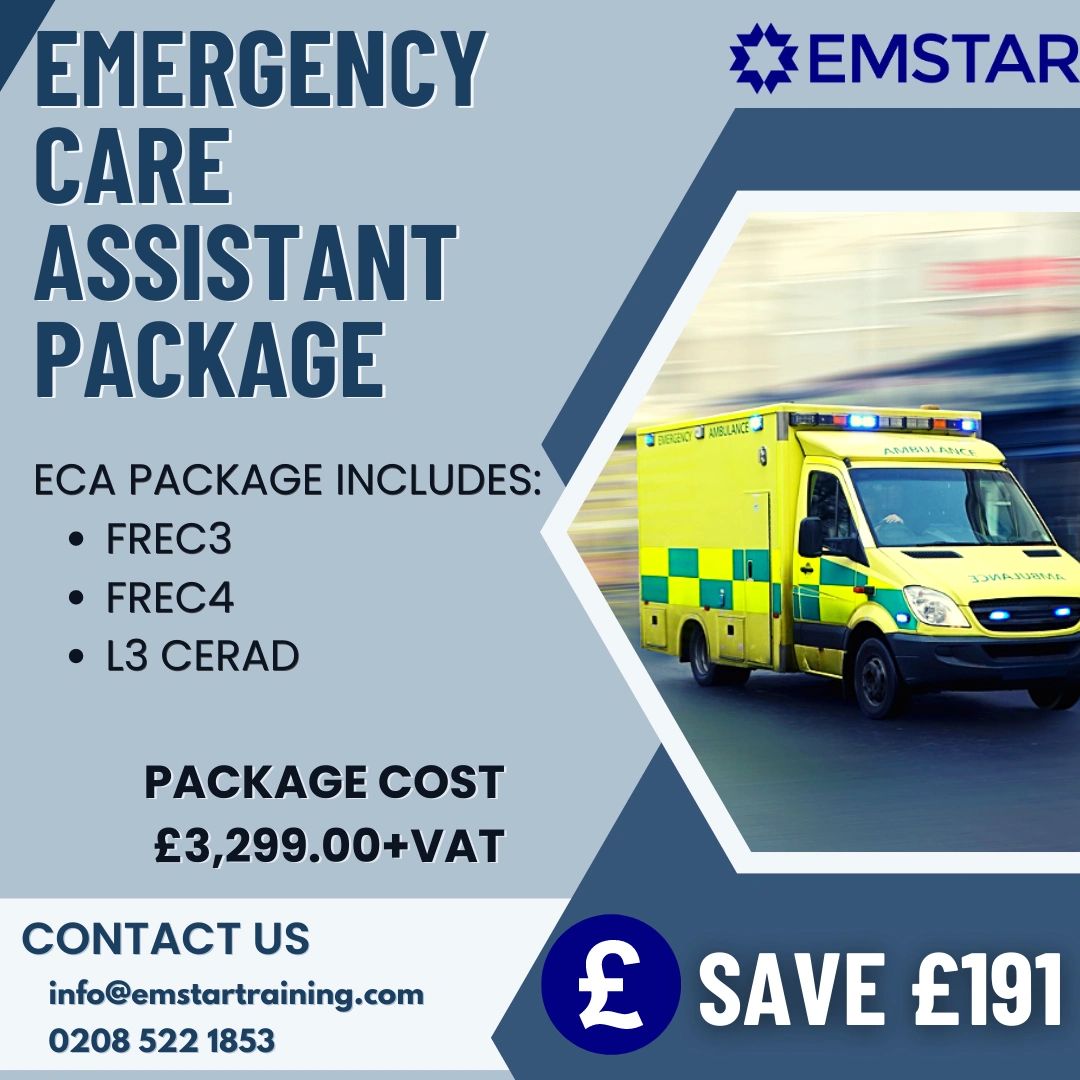 EmstarUK's tweet photo. Book our Emergency Care Assistant Package for great savings and to become a qualified ECA.

ECA Package includes:
•FREC3
•FREC4
•L3CERAD

Contact us for more information.

#frec #drivertraining #cerad #trainingcourses #development #medicaltraining https://t.co/BZk9YdpXn8