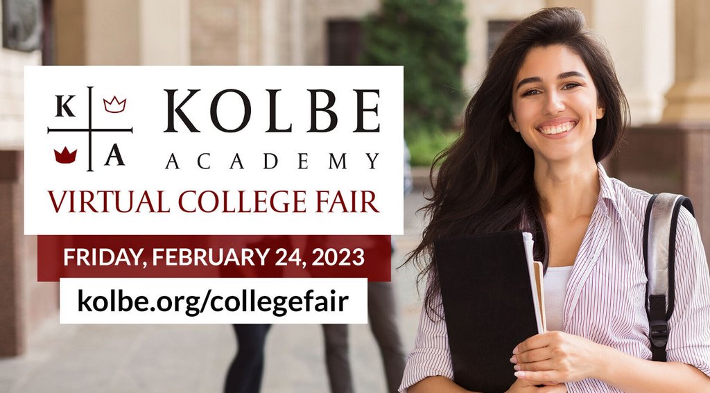 DIASchools's tweet photo. Students and families are invited to a Virtual College Fair on February 24, 2023! DIA member school, Kolbe Academy, is hosting Catholic colleges from around the world, expert speakers and informational sessions. 

Register Here:
https://t.co/rJNZ4vfuob https://t.co/4mE0HR0ozk