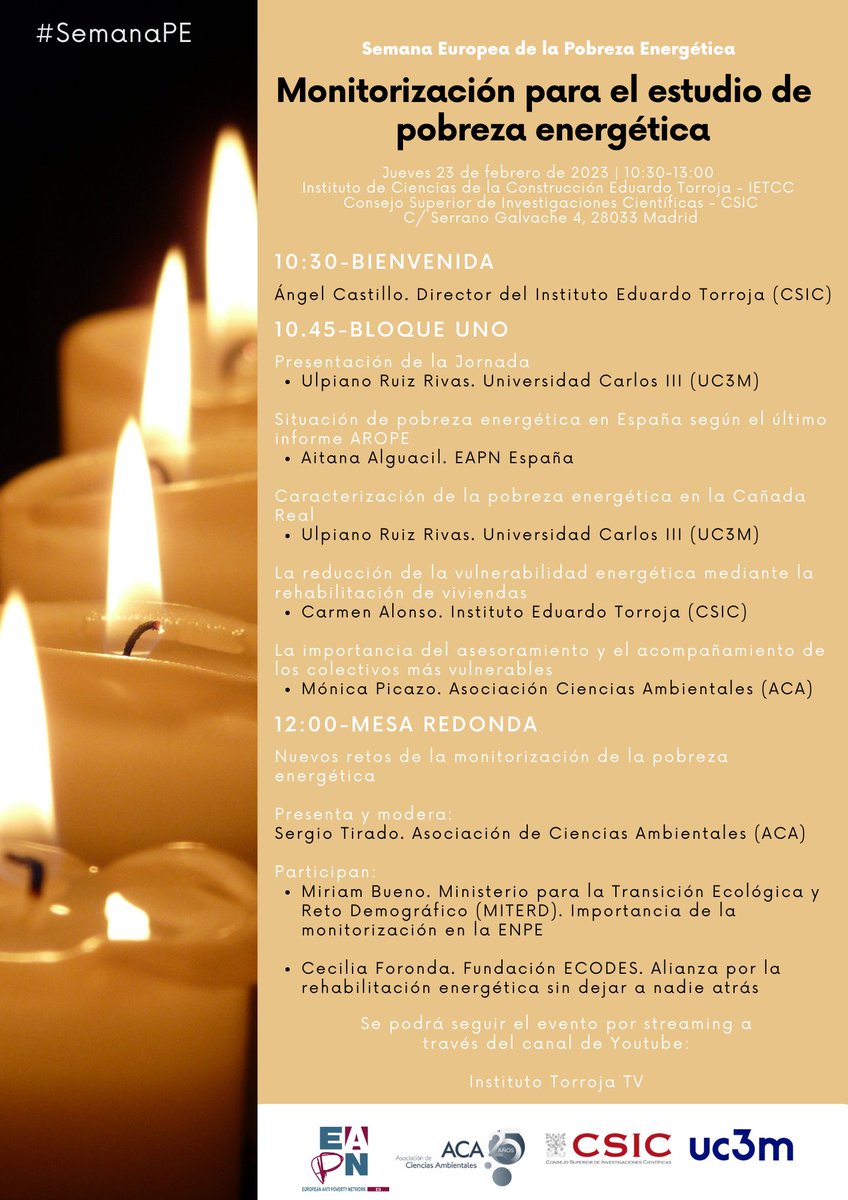 El próximo jueves 23 celebraremos un evento presencial en el Instituto de Ciencias de la Construcción Eduardo Torroja para tratar la 'Monitorización para el estudio de la #pobrezaenergética'👉10:30-13:00 h 💻También se podrá seguir 📲 bit.ly/3YZXo7b 
#SemanaPE
