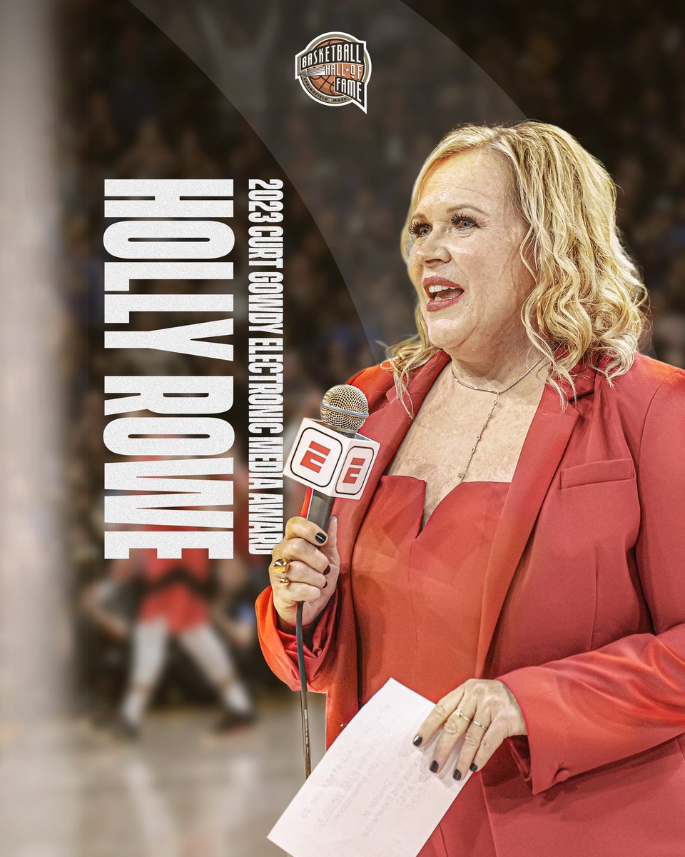 Basketball HOF (@hoophall) on Twitter photo Congratulations to 2023 Curt Gowdy Electronic Media Award receipt, <a href="/sportsiren/">Holly Rowe</a>. #GowdyAward Congratulations to 2023 Curt Gowdy Electronic Media Award receipt, <a href="/sportsiren/">Holly Rowe</a>. #GowdyAward
