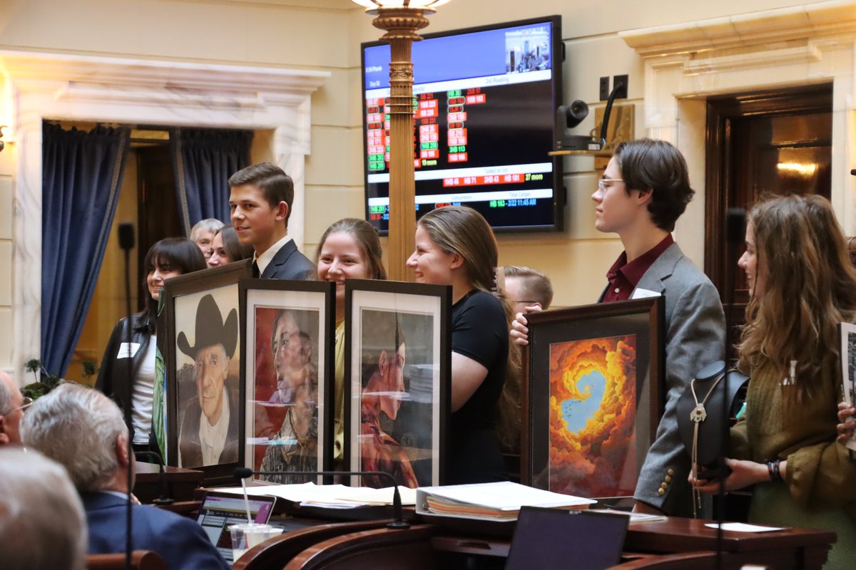 utahsenate's tweet photo. Every year, the Senate holds a visual arts scholarship competition for high school students across the state. Today, we congratulated the Senate Art Contest award recipients for their amazing artwork and talent! 

#utpol #utleg https://t.co/9rIna7I7jg