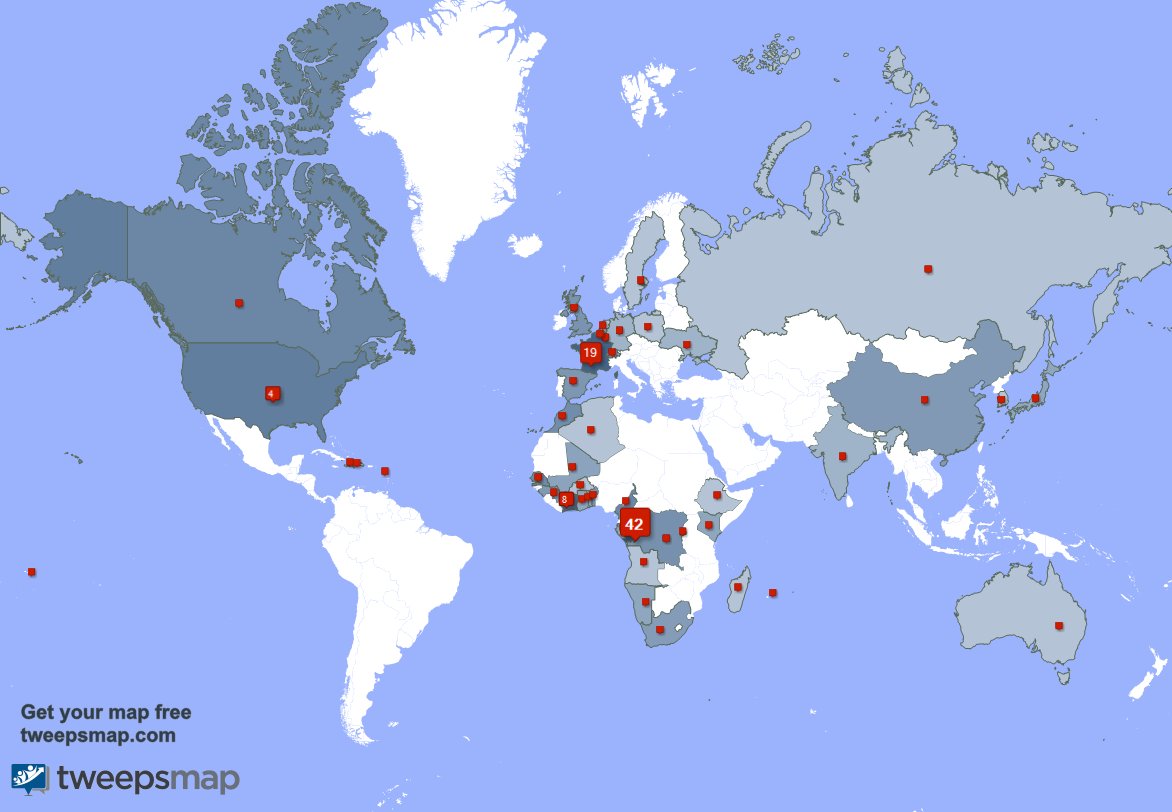 Merci beaucoup à nos 2 nouveaux abonnés qui vivent en: Côte-d'Ivoire, et plus la semaine dernière. tweepsmap.com/!HarmonyOndombo