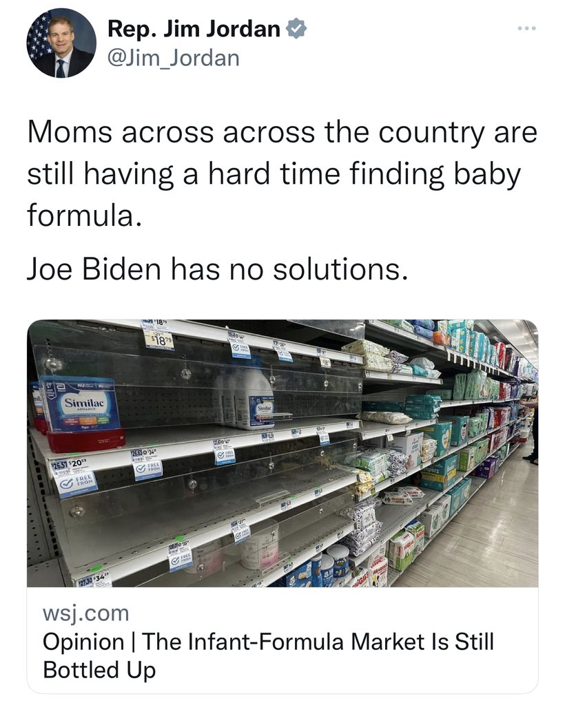 JoJoFromJerz's tweet photo. 192 House Republicans
voted AGAINST legislation addressing the baby formula shortage. https://t.co/dgKRpvGHnb