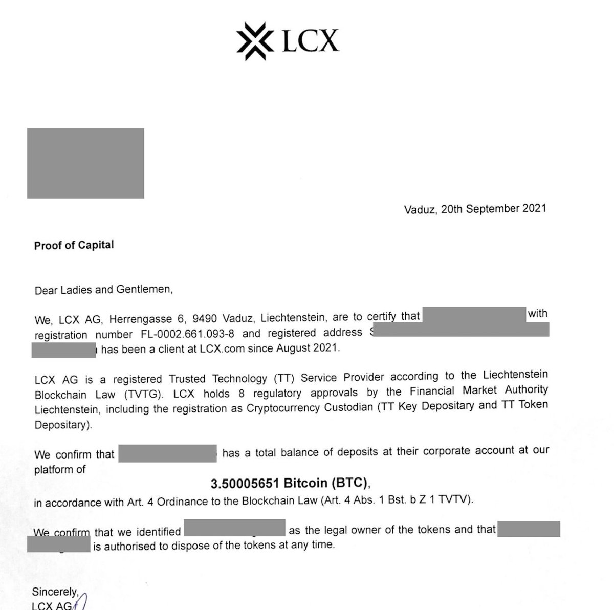 In Liechtenstein, companies can be incorporated without opening a bank  account. The required minimum capital can be paid in Bitcoin #BTC or  Ethereum #ETH. Funds are deposited @LCX as a regulated custodian.