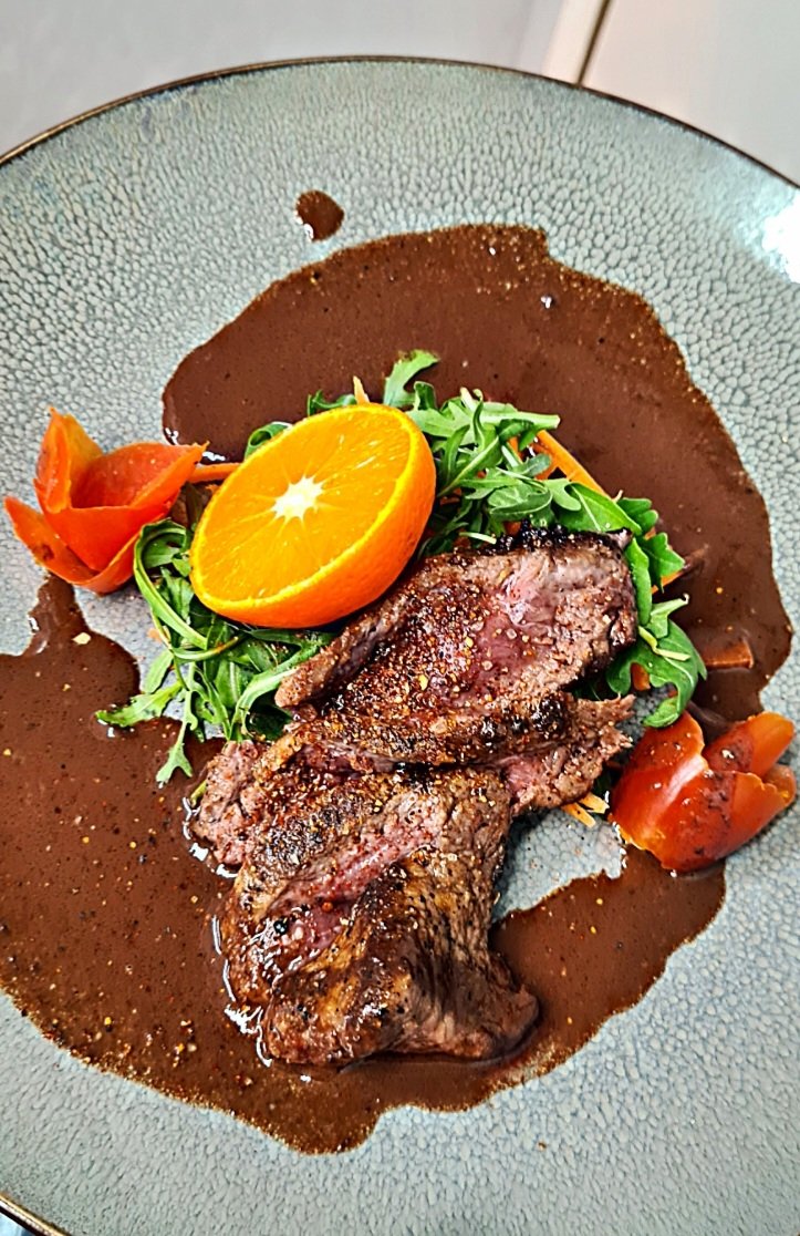 Pan seared venison with a red wine and chocolate sauce.
One of our valentines menu starter dishes available all weekend.