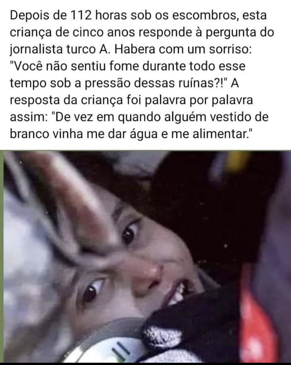 ocrentesincero's tweet photo. “Uma pessoa de branco vinha me dar água e me alimentar” 

A incrível história de uma criança após terremoto: 🙏🏾🔥 https://t.co/TEnP8OehzV
