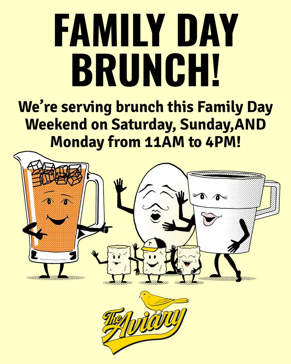 AviaryBrewpub's tweet photo. Long weekend = brunch! This weekend we will be serving brunch Saturday, Sunday AND Monday from 11AM to 4PM!
.
Classic Breakfast, "Lox" eggs, benny and more! See our full Brunch menu on https://t.co/zIC6uVdnx5
#FamilyDay #brunch #brunchlover #holiday #Tastethesix #AviaryBrewpub https://t.co/bmcGRF4eKJ