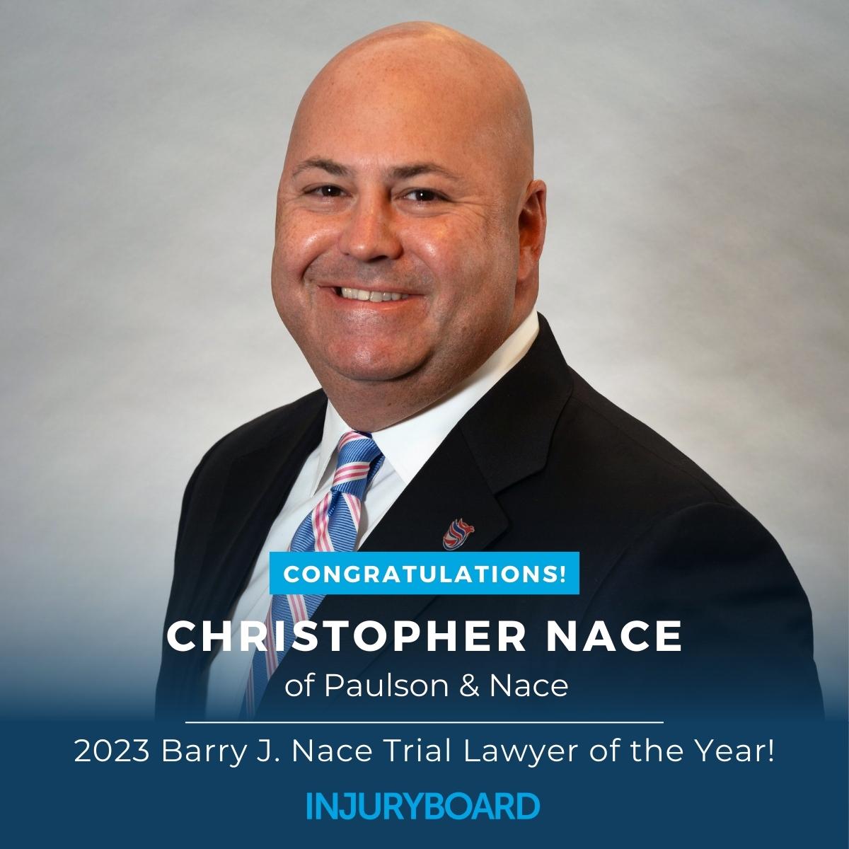 injuryboard's tweet photo. Congratulations to Chris Nace, the 2023 Barry J. Nace Trial Lawyer of the Year! Every year, DCTLA gives this award to a lawyer who displays Barry Nace's drive to obtain justice for innocent people. https://t.co/o7GLuDwkX1