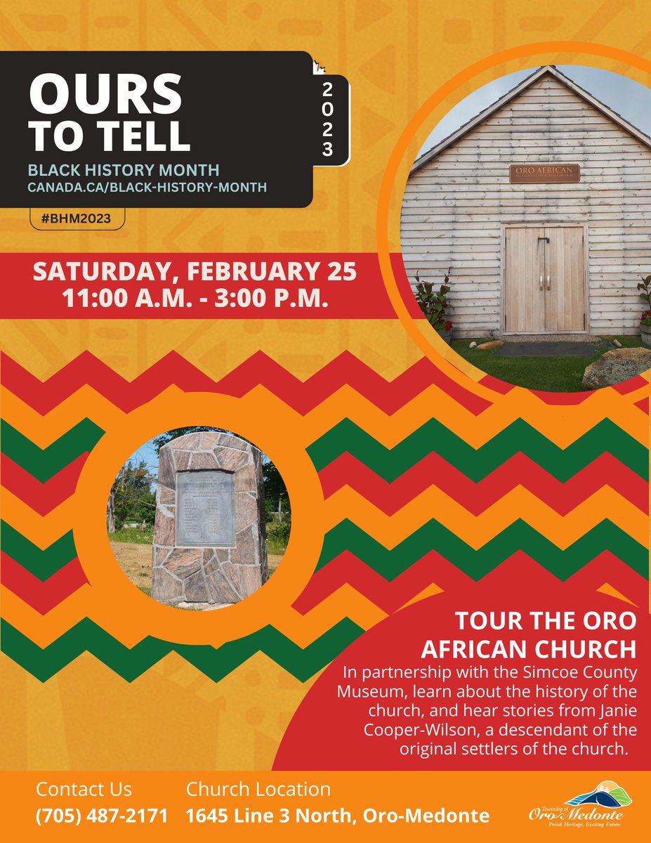 TwpOroMedonte's tweet photo. Tour the Oro African Church! In partnership with the Simcoe County Museum, the doors will be open on Saturday, Feb. 25th, from 11-3. Meet Special Guest Janie-Cooper-Wilson, who will share stories of the church's history. #orillialakecountry #OroAfricanChurch #SimcoeCountyMuseum https://t.co/Dg4EzvRbuW
