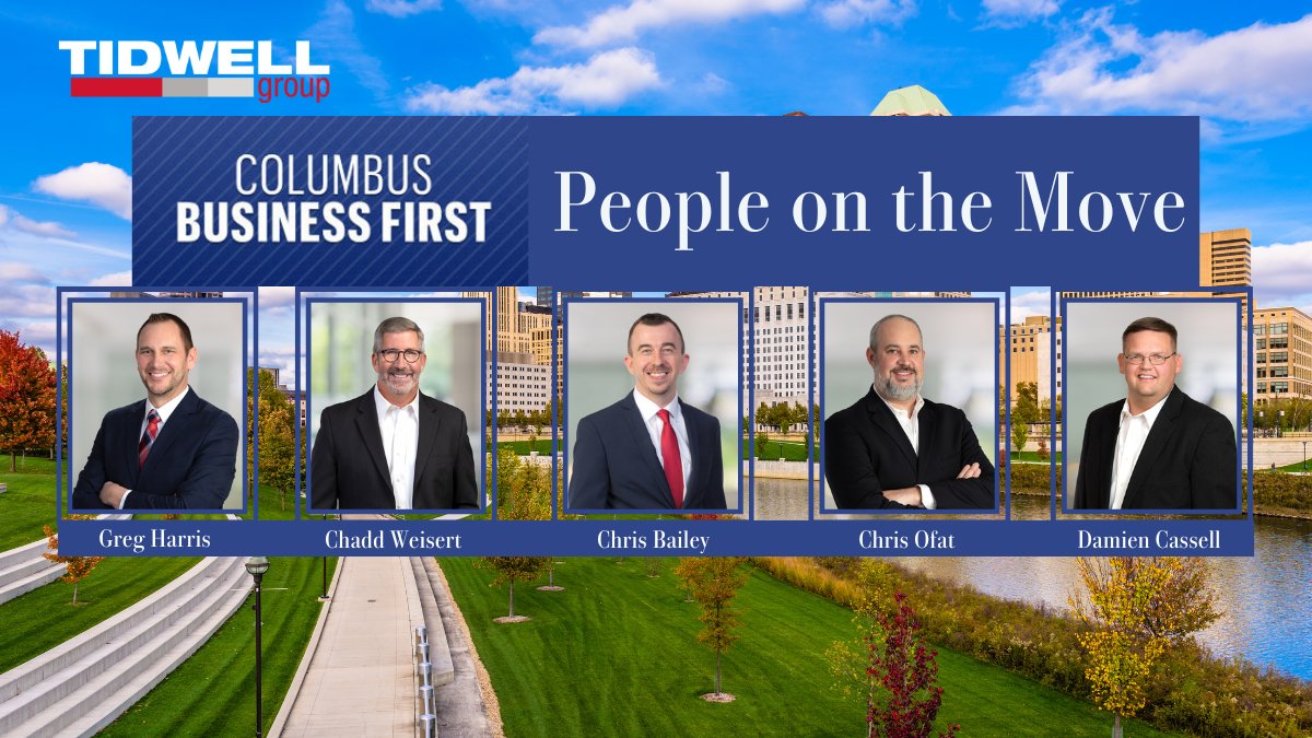 Great things are happening at #TidwellGroup. Thanks @columbusbiz1st for recognizing the contributions of Greg Harris, Chadd Weisert, Chris Bailey, Chris Ofat, and Damien Cassell to the #AffordableHousing industry. Read more about our #PeopleOnTheMove: hubs.li/Q01CNVRn0