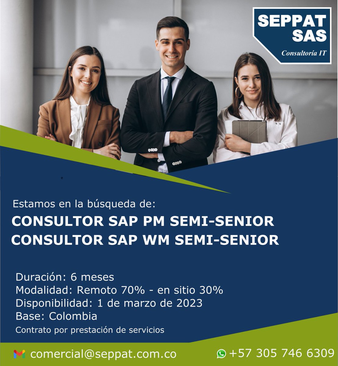 Seppatsas's tweet photo. 🔊Nos encontramos en la búsqueda de Consultores SAP: PM SEMI-SENIOR y WM SEMI-SENIOR
🔹Enviar hoja de vida al correo: comercial@seppat.com.co
📲 Contáctanos a través de nuestras redes sociales o escríbenos: +57 305 746 6309
#SEPPAT #EMPLEOSAP #Trabajosihay #ofertalaboral https://t.co/BAebcx4faq
