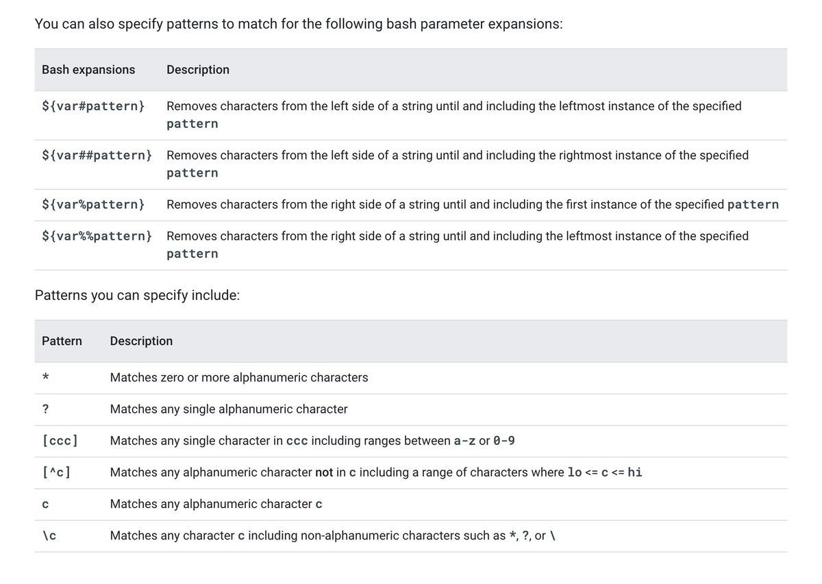 lukwam's tweet image. Today I learned that you can use bash parameter expansions with substitution variables in a Cloud Build job.  #cloudbuild #bash

cloud.google.com/build/docs/con…