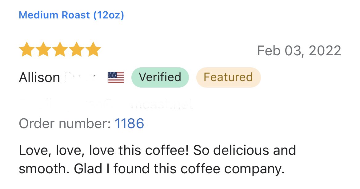 CoffeeJscc's tweet image. It’s another #FiveStarFriday. Allison is one of our power caffeinated and a great customer. Thanks Allison for your great review!
#GreatCoffee  #GreatCause.
Check your rewards balances for savings!
#GetCaffeinated #Coffee #Veterans #Charity #coffeebreak #CoffeeLover